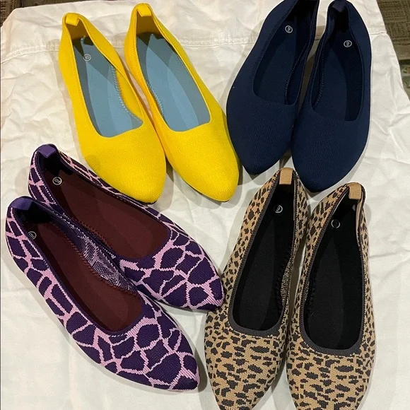 4pack Bundle Women's Flats - Yellow, Navy, Purple Geo, & Leopard Print-New - Picture 1 of 8